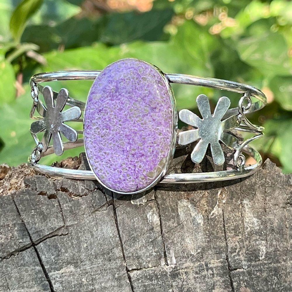 Adjustable 925 silver overlay purpurite bangle openโ back